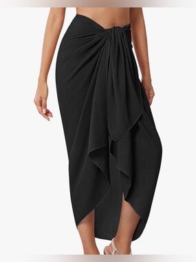 Women’s Black Tie-Front Maxi Skirt Beach Cover Up Versatile